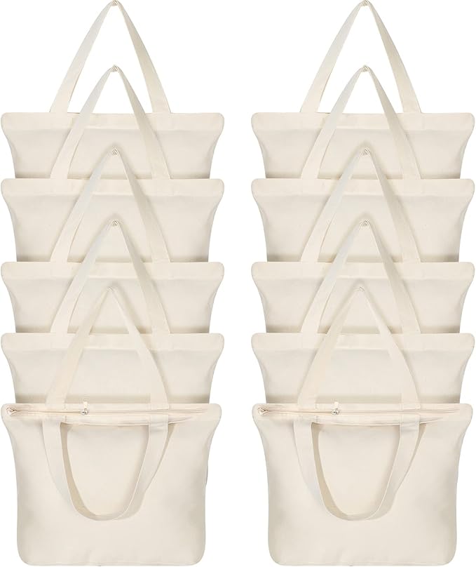 Large Canvas Tote Bag with Zipper