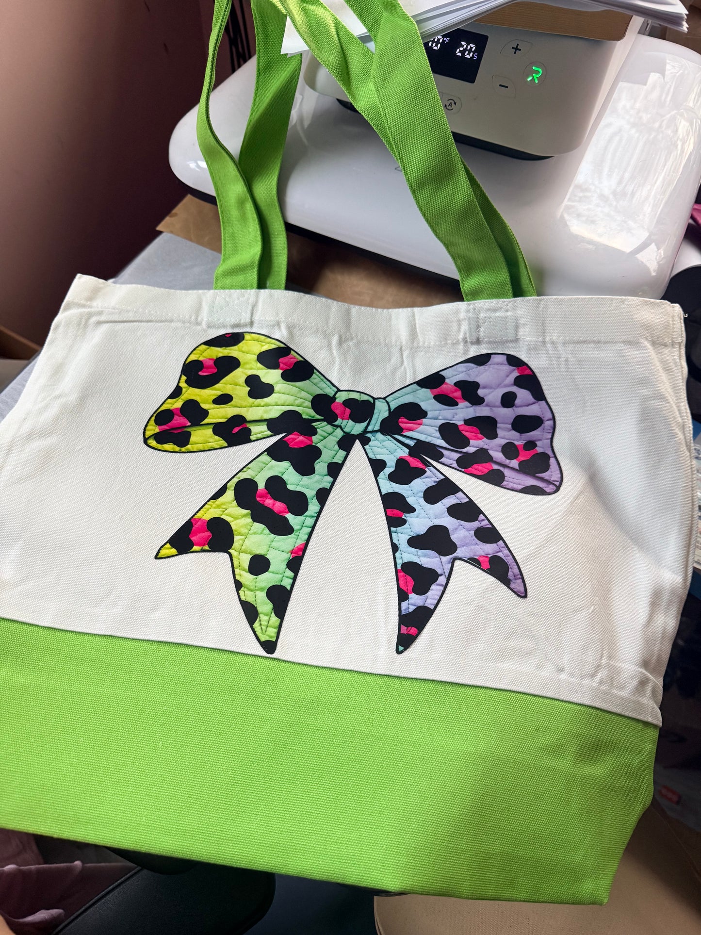 Leopard bow tote