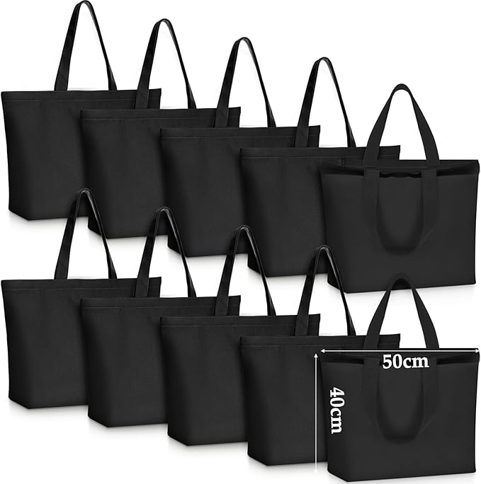 Large Canvas Tote Bag with Zipper
