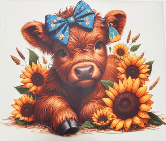 Teal sunflower cow Adult DTF