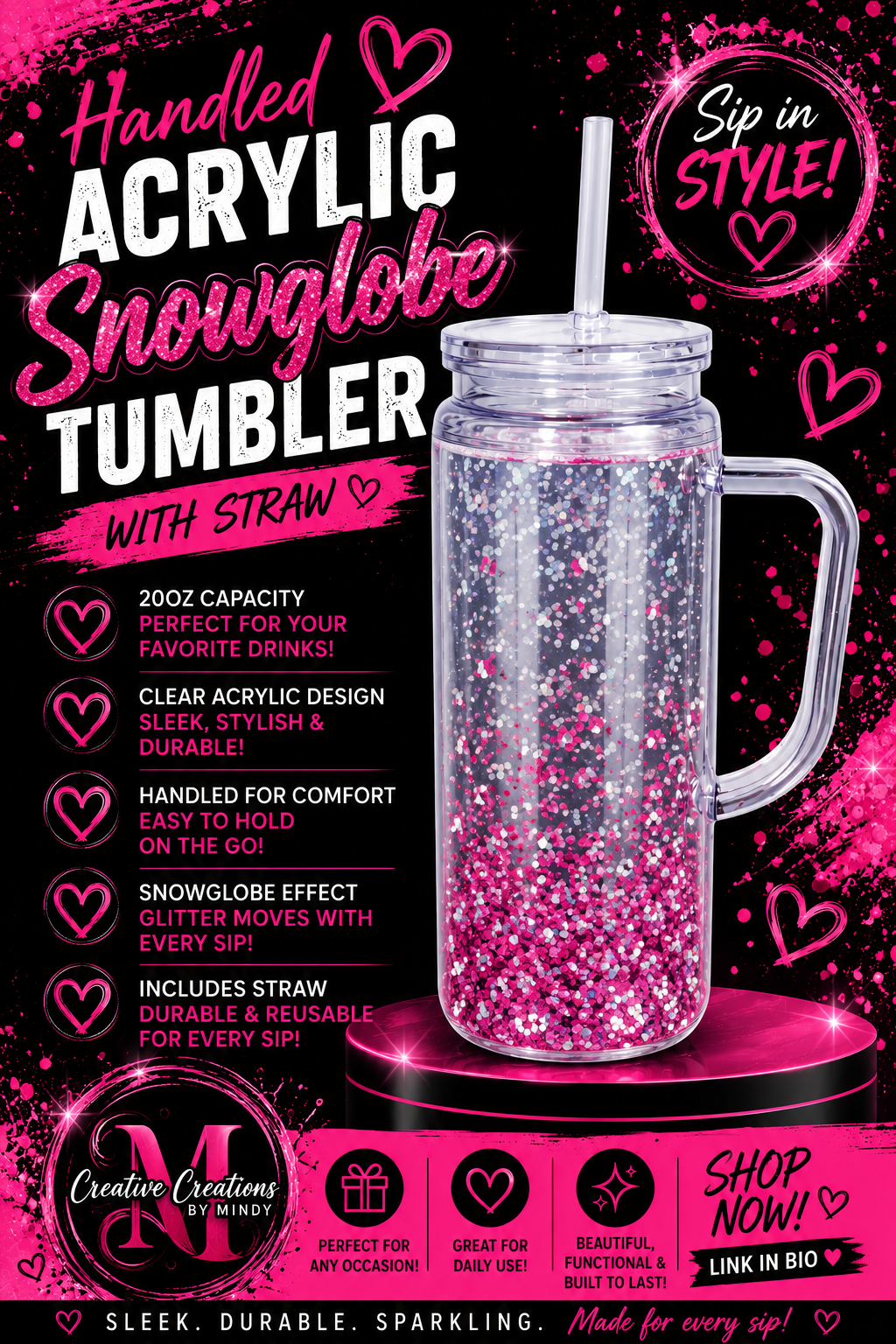 20oz Acrylic Handled Snowglobe